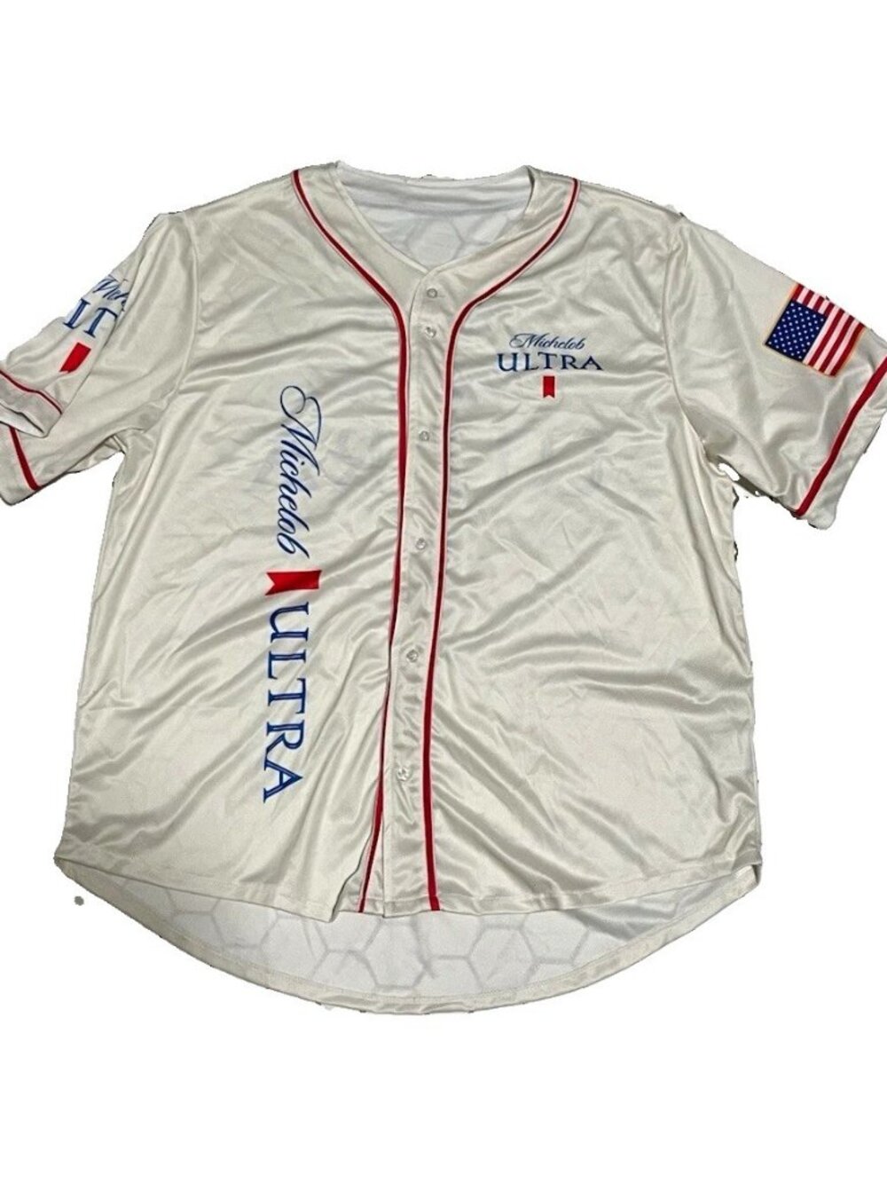 Michelob Ultra White Button-Front Baseball Jersey Shirt Red Piping SHEA